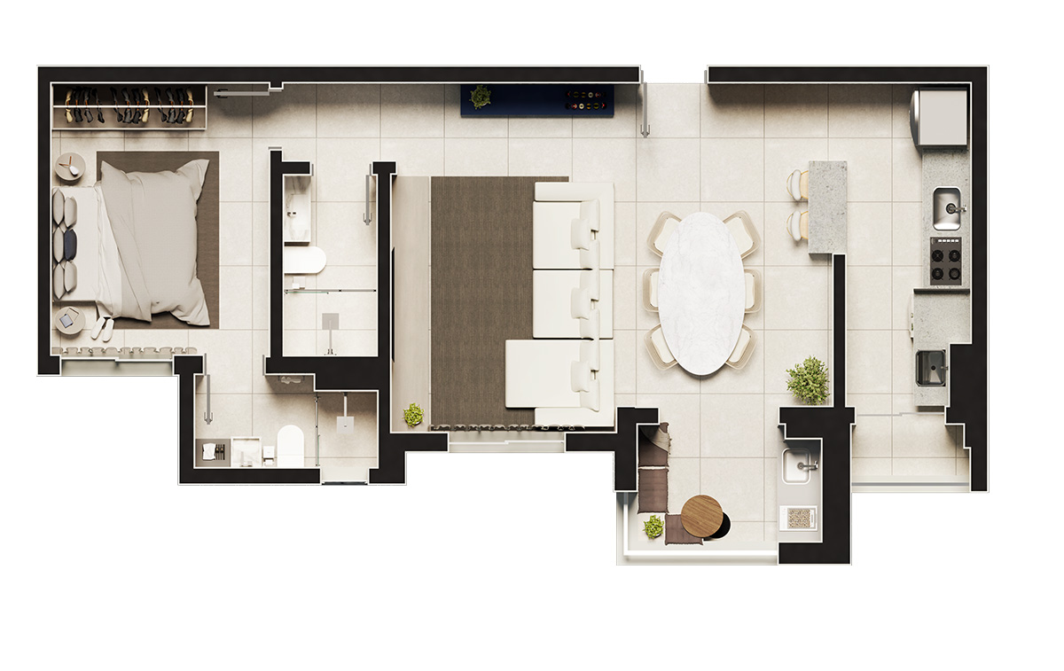 Living Estendido - 65 m²